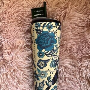 [Starbucks + Farm Rio ] Tumbler with Blue Floral Design